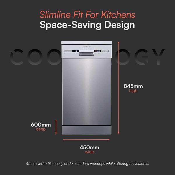 Cookology CFSD4510SS 45cm Wide Freestanding Slimline Undercounter Dishwasher, 6 Programme Settings with Eco Mode, 10 Place Settings - in Stainless Steel - 4
