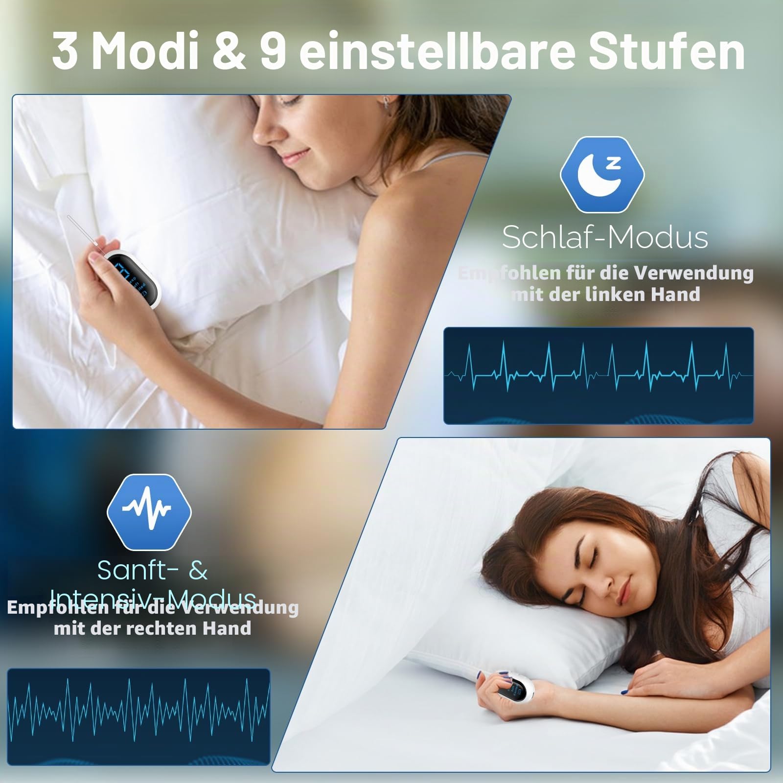 Handheld Einschlafhilfegerät, Typ-C Wiederaufladbare Mikrostrom-Schlafhilfe, 3 Modi & 9 einstellbare Gänge zur Entspannung, Verbesserung des Stressabbaus, Schneller und tiefer Schlaf