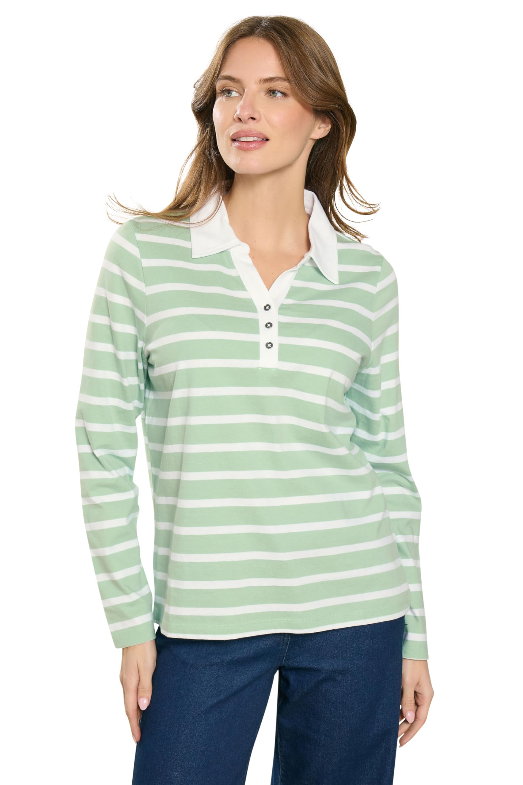 Women's Green M&Co M&Co & White Stripe Cotton Polo Shirt Size 20