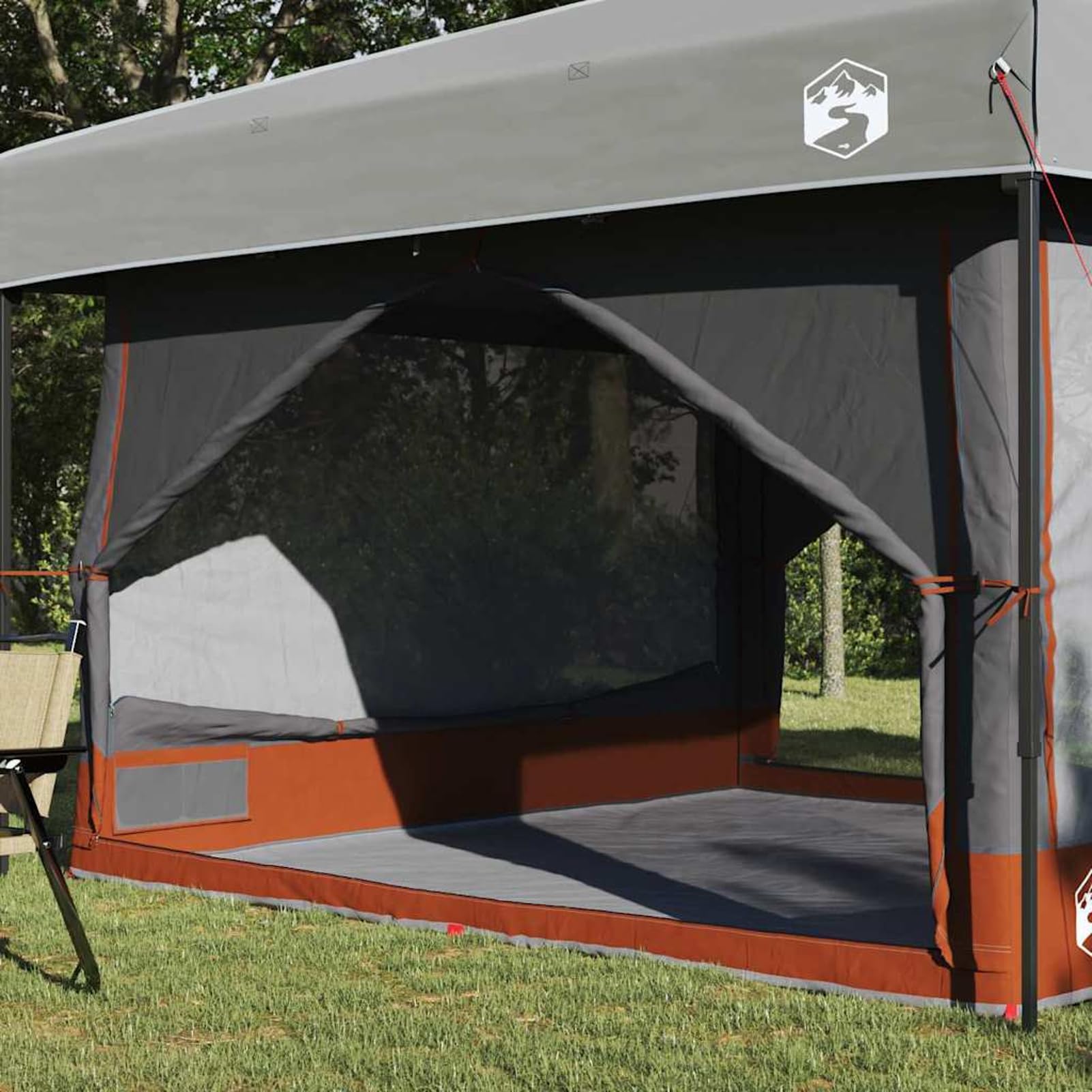 Tenda da Campeggio per 7 Persone, con Tetto Grigio e Arancione, 300x300x250 cm, in Poliestere 185T con Rivestimento PU, Impermeabile e Resistente ai Raggi UV, per Campeggio Estivo, Viaggi e Weekend al
