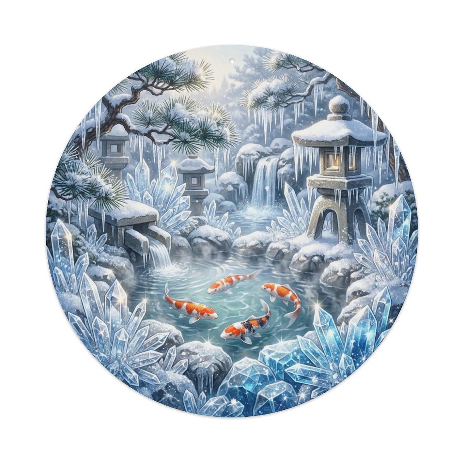 Tgrcjimh Style Metal Tin Sign Japanese Koi Fish Ice Crystal Winter Sparkle