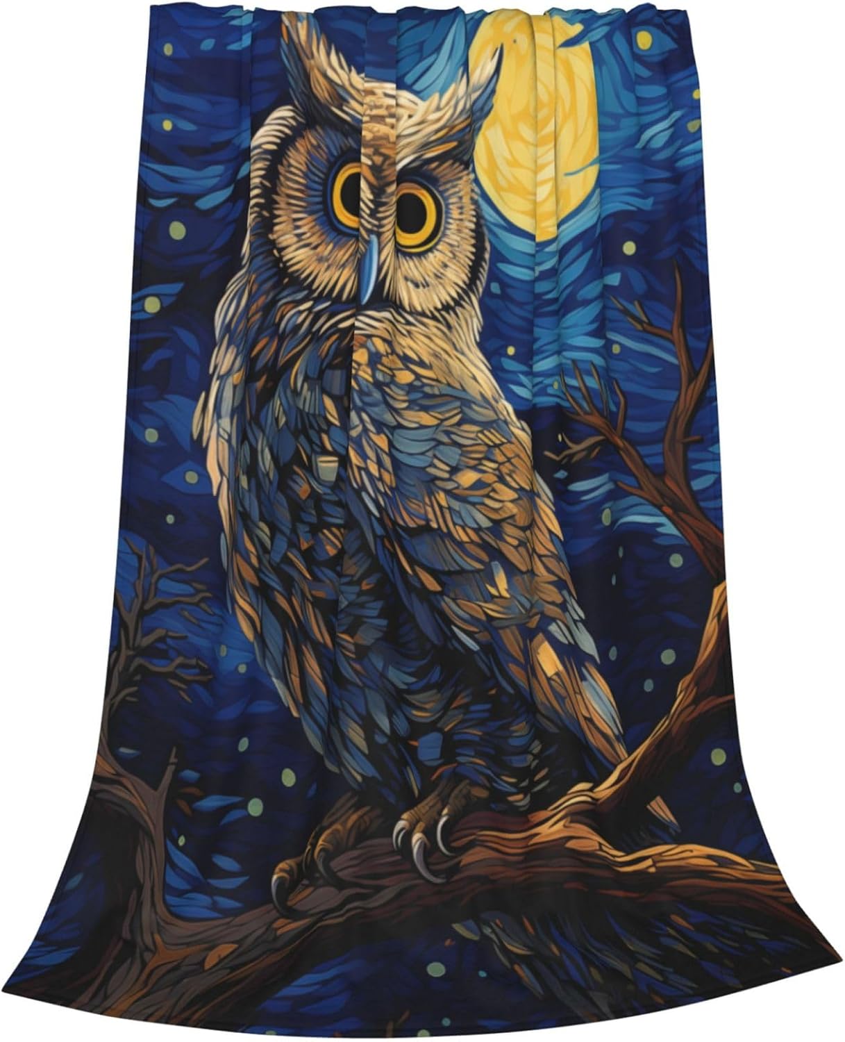 Owl Blanket for Adults Kids Gifts for Owl Lovers Blue Starry Sky Painting Flannel Throw Blankets Soft Comfy Lightweight for Home Decor Couch Bed Sofa 60x50 Inches - Image 2