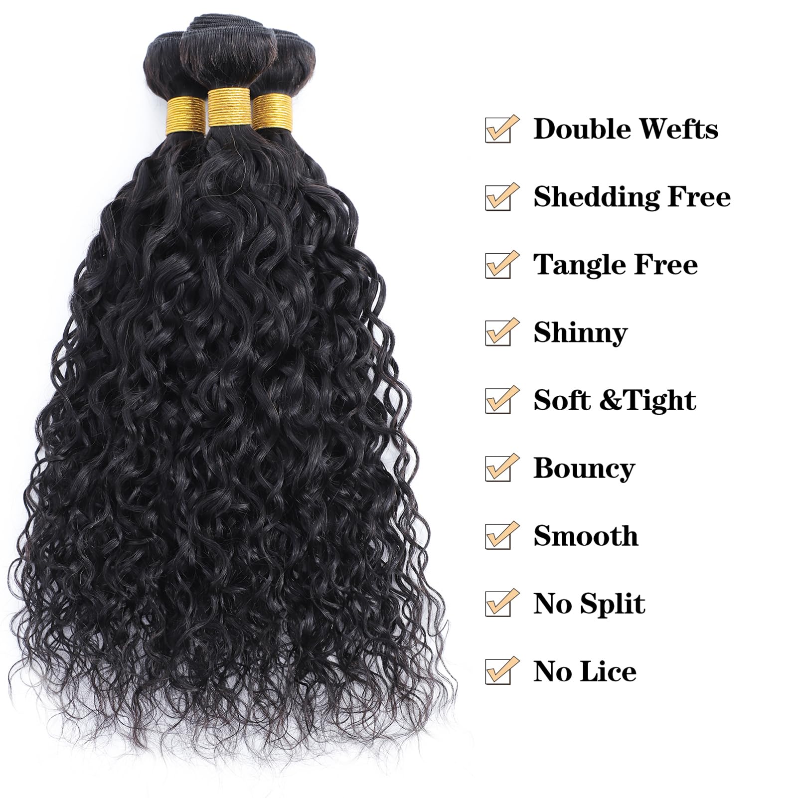 Human Hair Extensions 100% Brazilian 3 Bundles Water Wave 12-16 Inch Amazon.com : 12A Water Wave Bundles with Closure Human Hair  main image 2