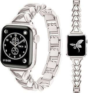 Band Compatible with Apple Watch Band 38mm 40mm 41mm 49mm 45mm 44mm 42mm Women Iwatch Series 8 7,Ultra Series 6, SE, Series 5/4/3/2/1 Jewelry Metal Wristband Herringbone Design(Starlight38)