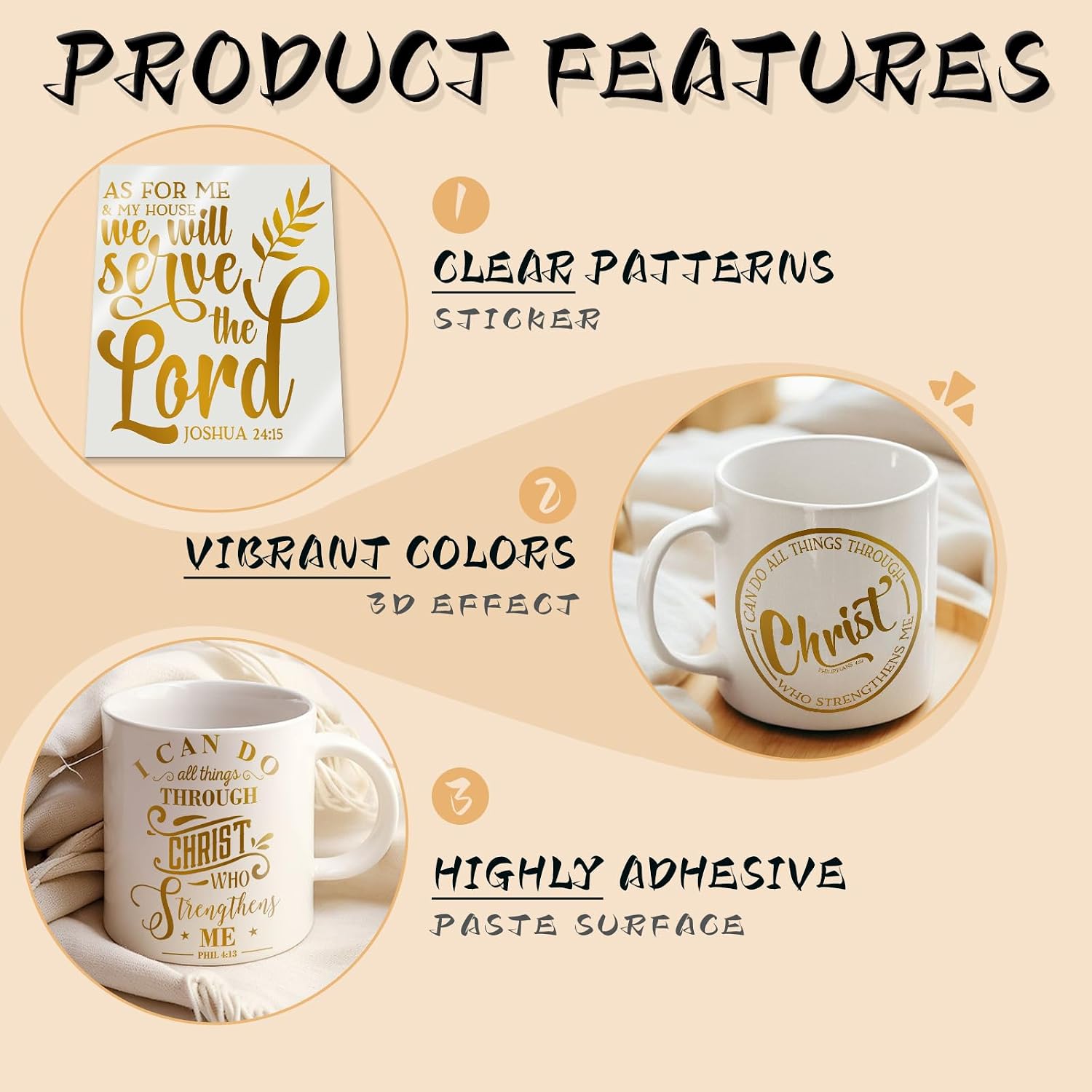 24PCS Gold Christian Quotes UV DTF Cup Wrap UV DTF Cup Wraps Suitable for Mugs,Glasses,Notebooks,Computers,Tables and Chairs,etc.High Viscosity UV DTF Transfer Paper