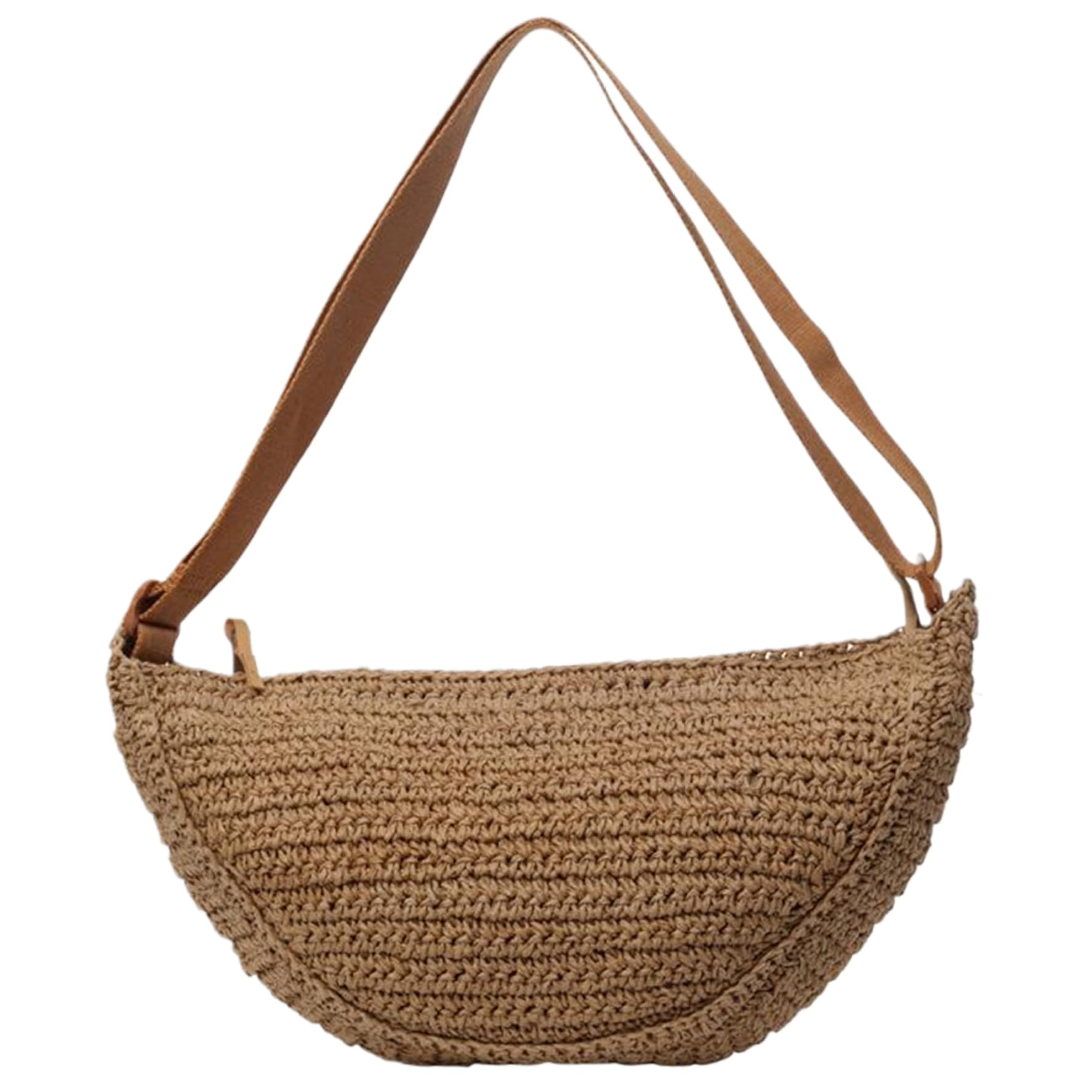 Aetherize Straw Bag Chic Half Moon Bag 13x3.5x8.7 Shoulder Beach with Adjustable Strap Crossbody Woven Summer Bags with Zipper for Women Beach Rattan Handbag Straw Khaki