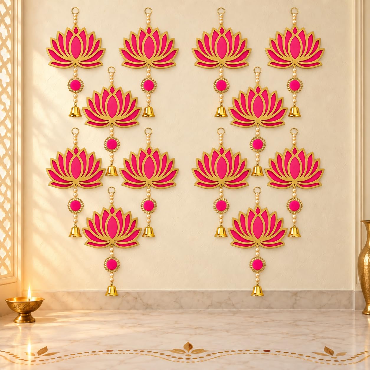 Diwali Lotus Decorations - Red & Gold Hanging -6
