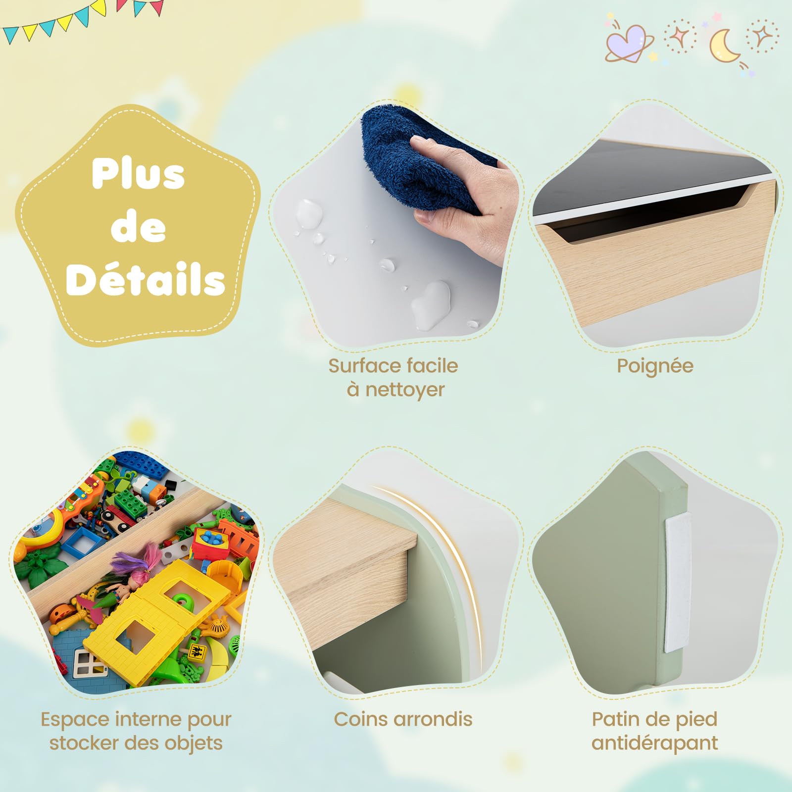 COSTWAY 4 en 1 Table Enfants avec 2 Chaises en Forme d'Eléphant, Table et Chaises en Bois avec Tableau Amovible, Espace de Rangement, Bureau pour Dessiner Jouer, Charge 30kg pour 3-6 Ans (Vert)…