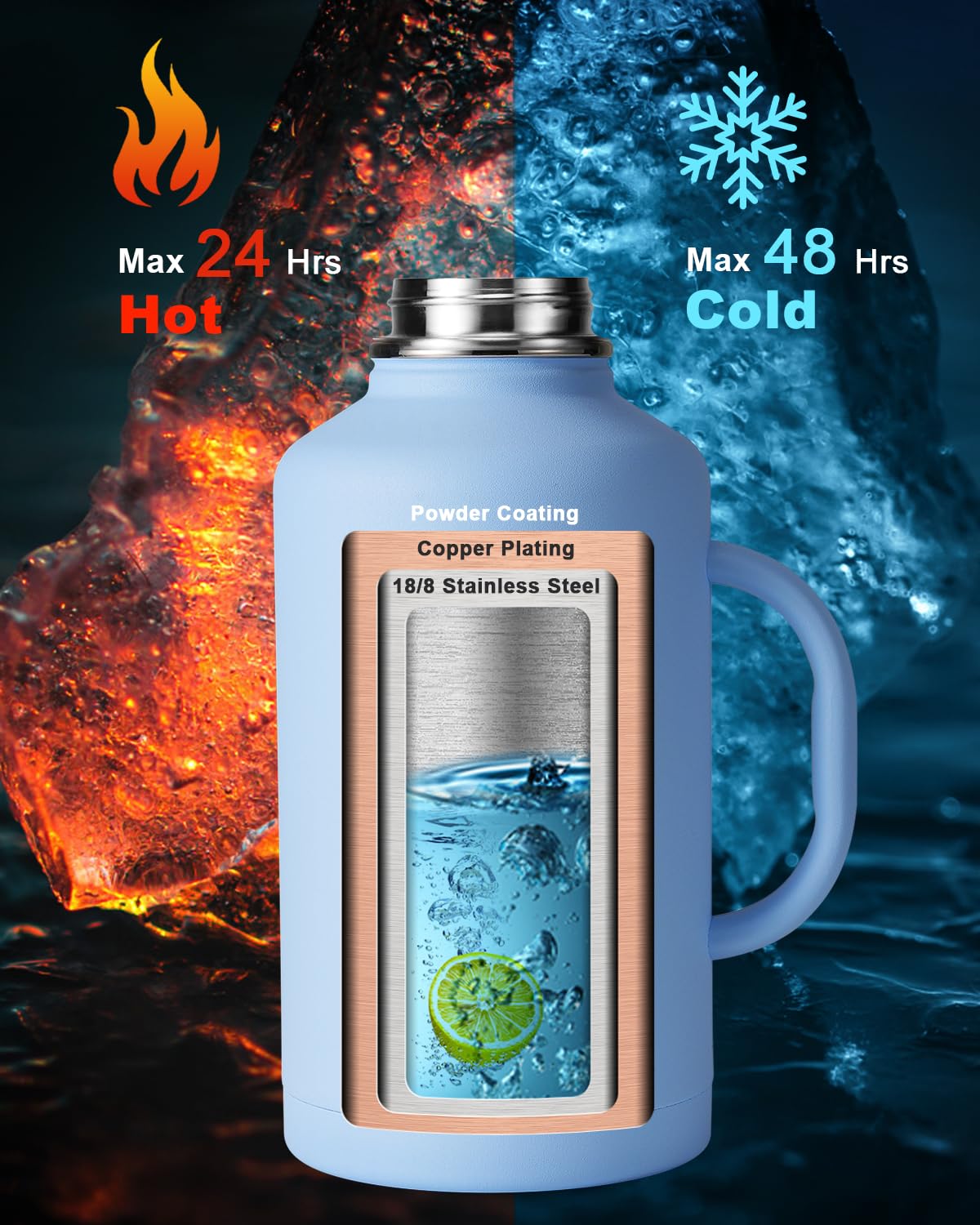 Botella De Agua Aislada De 64 Onzas Con Popote Emergente Y Tapa De Boquilla Automática, Asa Flexible, Portador De Correa De Botella De Agua, Jarra De Agua De Acero Inoxidable De