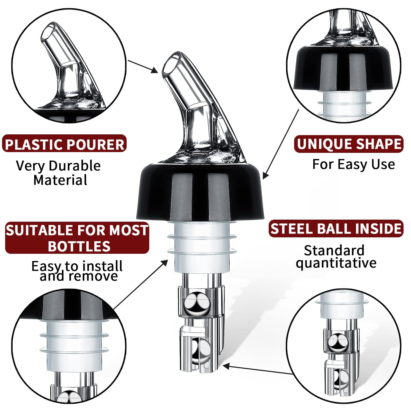Vertedor automático de botellas medido – Vertedor de medición rápida de alcohol para bebidas, dispensador de vino y cóctel, herramientas de bar para el hogar – 1 onza / 1.0 fl oz (paquete de 12) 2