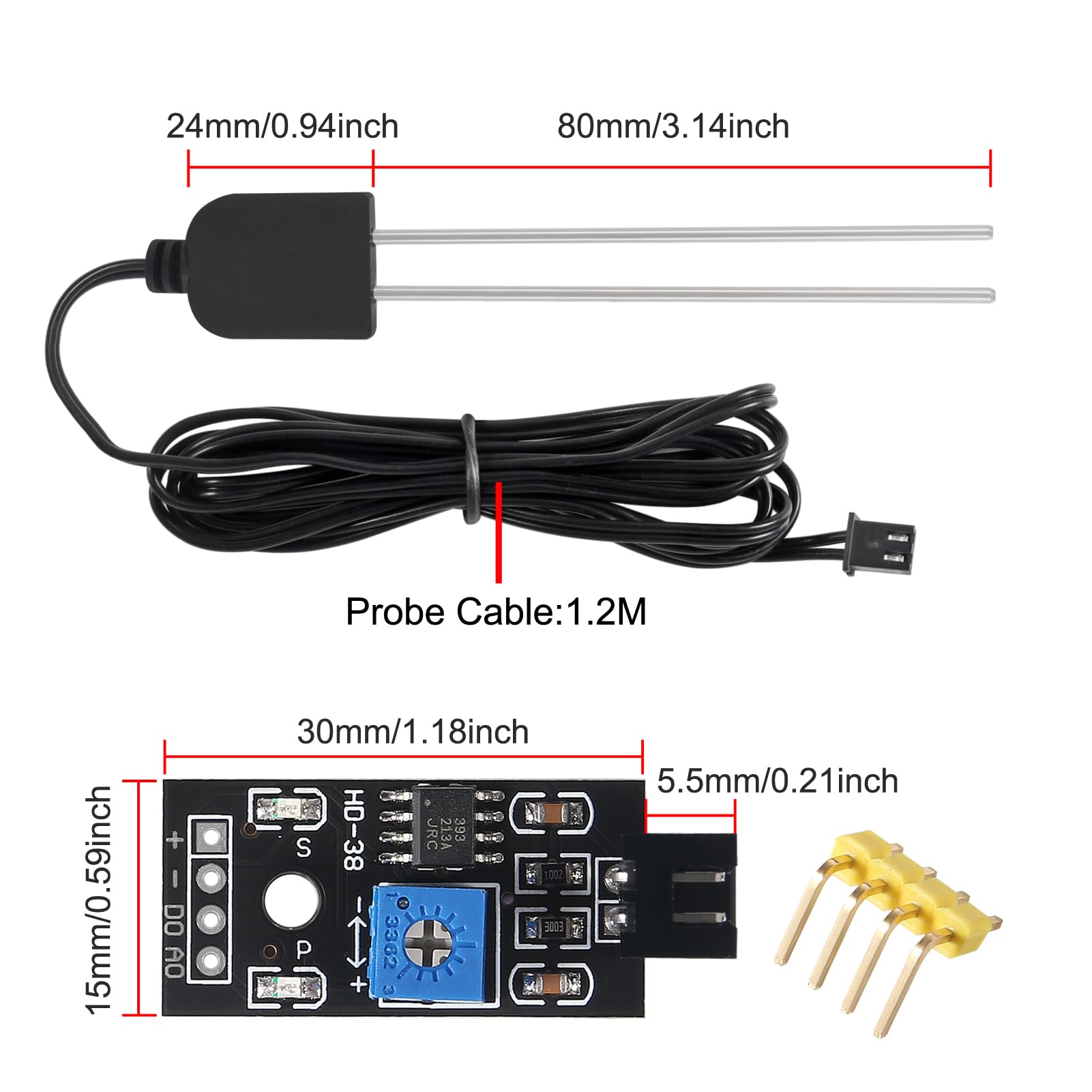 3 Sets Bodenfeuchtigkeitssensor, Feuchtigkeitsdetektor mit korrosionsbeständiger Sonde, Bodenmeldermodul Digitaler Analoger Signalausgang für Garten Automatische Bewässerungssystem