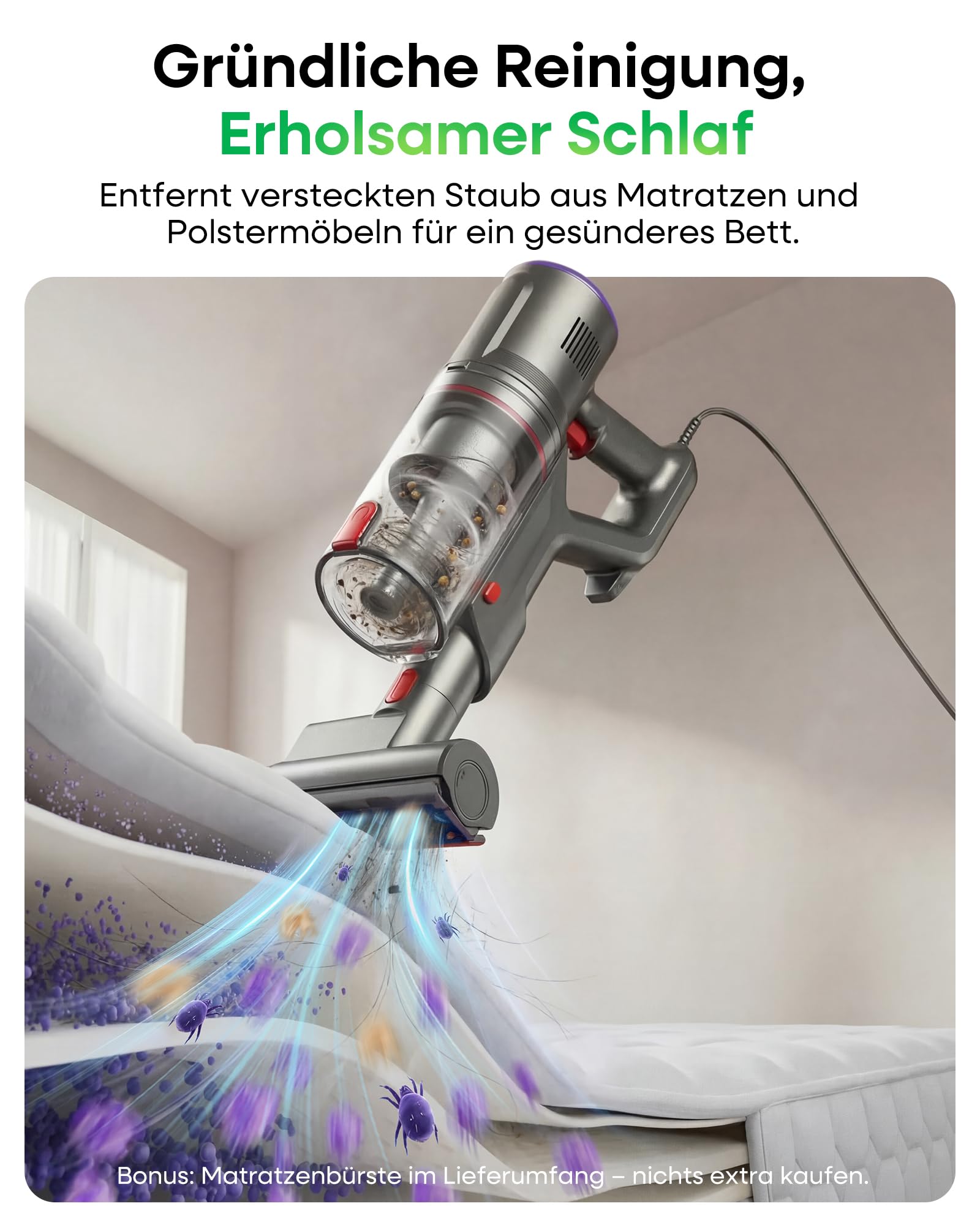 FAMIVAC FV2 Staubsauger mit Kabel, 65Kpa/600W Staubsauger Beutellos mit Matratzenbürste, 1,3KG Leichtgewicht, 7M Kabel,1,5L, Selbststehend, Anti-Tangle-Bürste für Teppich/Boden/Tierhaare