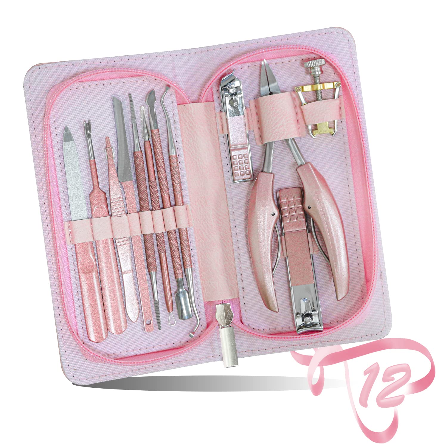 Manicure Set 12 in 1 Toenail Clippers Set,RedFlow Nail Clippers,Ingrown Toenails Tools with Corrector Treatment,Toenail Clippers for Thick Nails, Podiatrist Large Nail Clippers Set