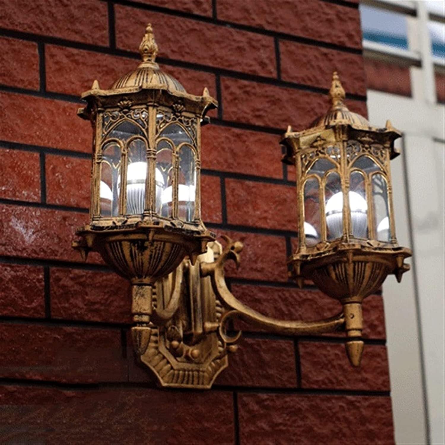 Wejścia Lampa Zewnętrzna Podwójna Głowica Kinkiet Zewnętrzny Aluminiowy Europejski Styl Wodoodporny Szklany Taras Lampa Ogrodowa Oświetlenie Ogrodu(Bronze)
