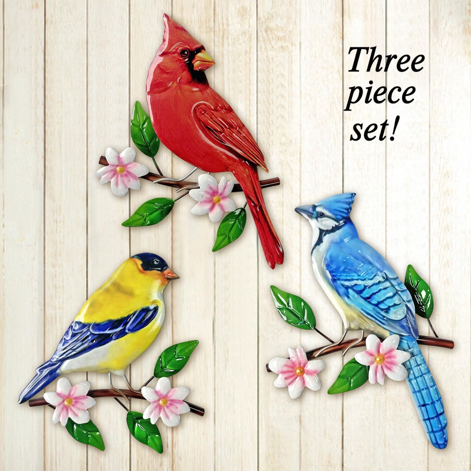 Limygus Cardinal Birds Wall Art - Set of 3 Metal Hanging Decor, for Indoor Outdoor Garden, Courtyard, Fence