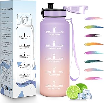 HoneyHolly Botella Agua, 1,5L, Motivacional y A Prueba de Fugas, Cantimplora, Reutilizable, Botella AGimnasio, Marcador de Tiempo, Cantimplora para Gimnasio, Trabajo, Camping, Senderismo