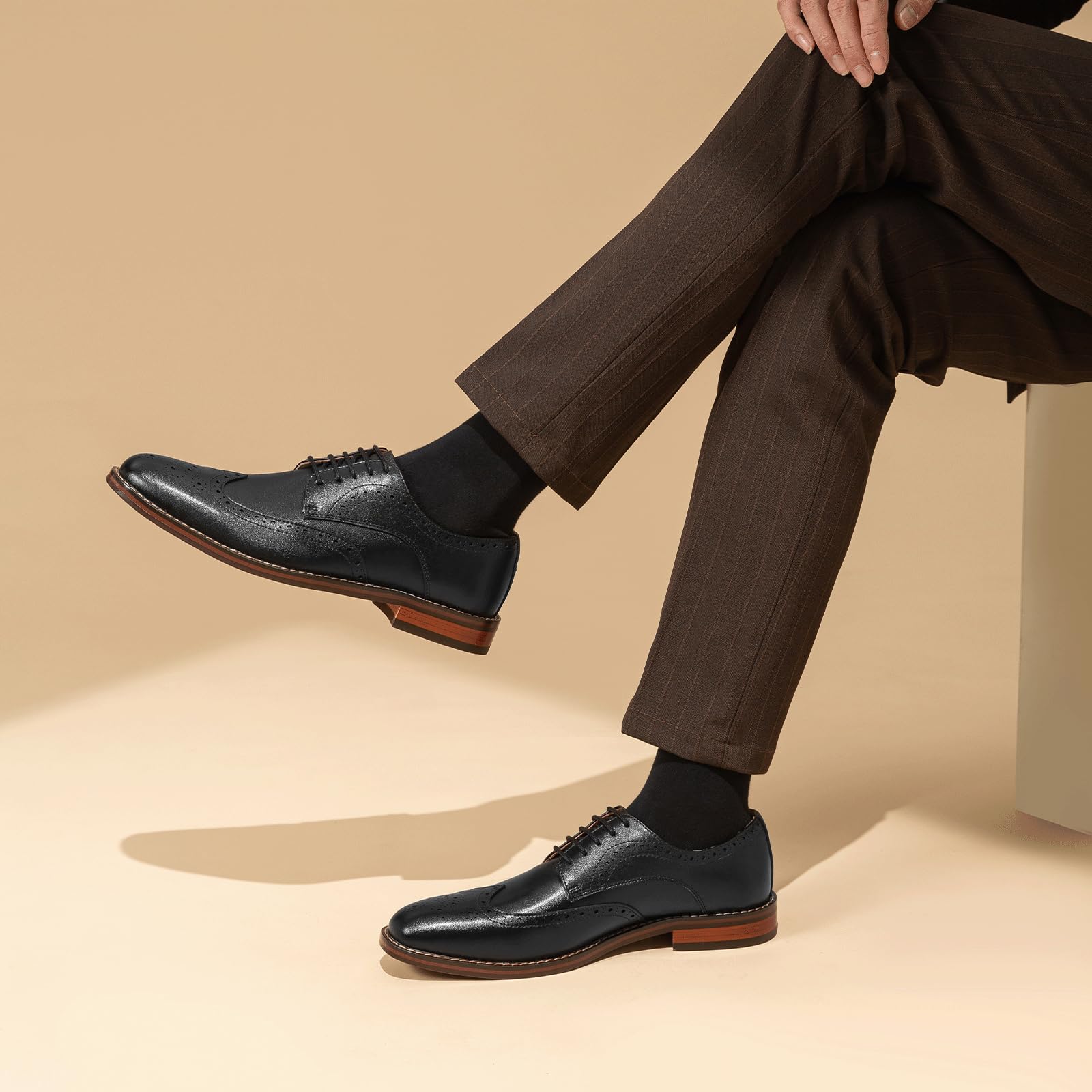 Poerkan Men's Oxford & Derby Formal Dress Shoes: Lace - up Leather Classics in Black and Brown with Patent Brogue Details