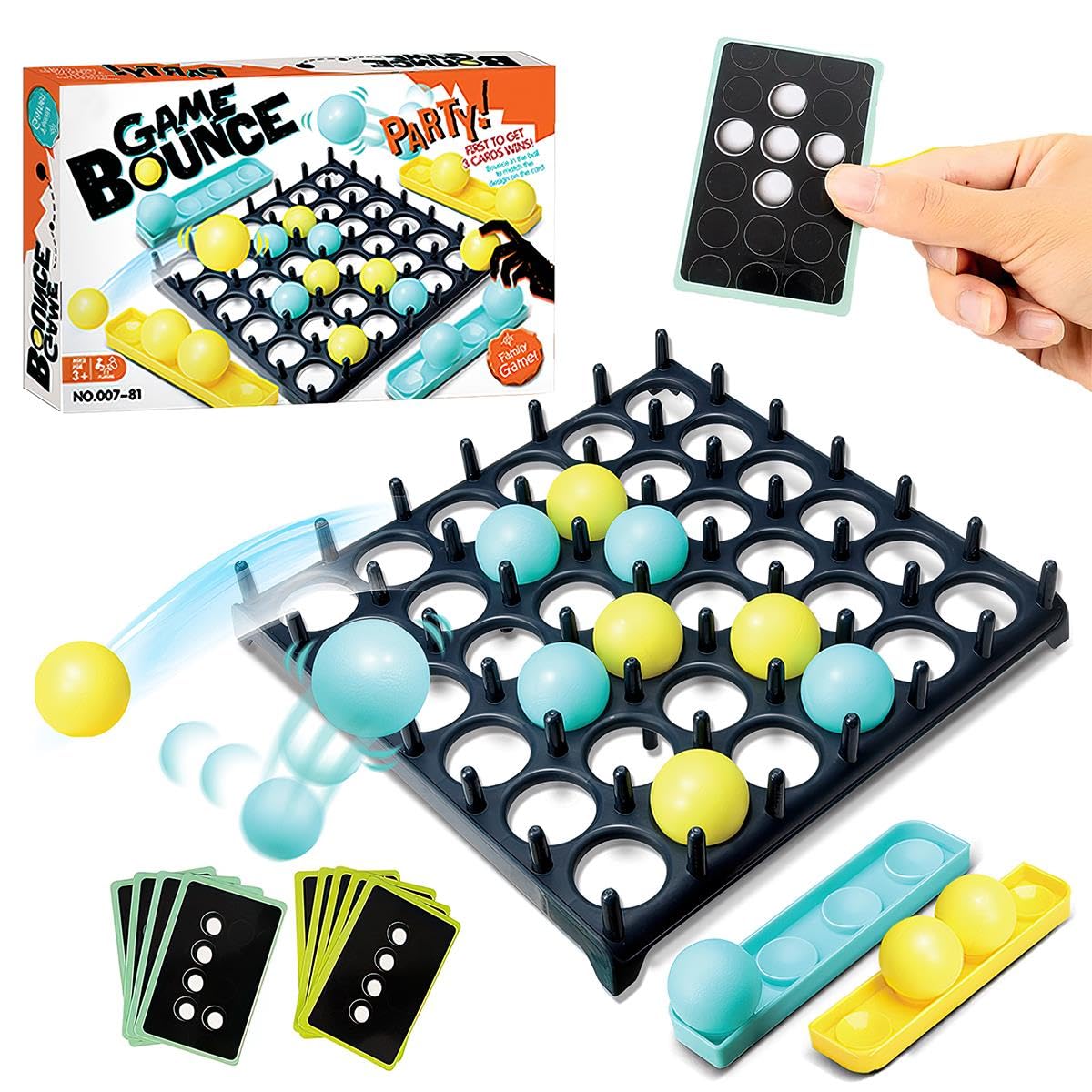 Kidoloop Desktop Bounce Ball Game With 16 Balls, 9 Challenge Cards for 2-4 Players - Family Party Ping Pong Table Top Board Game for Adults & Children 3+ Years