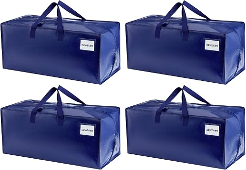 VENO Lot de 4 Sac Rangement Vêtements grand, Sacs Déménagement Pliable avec Sangles de Sac à Dos et Poignées Solides, Alternatives aux Cartons de Déménagement (Bleu, Lot de 4)