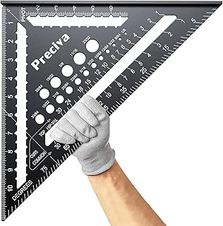 Preciva Carpenter Square 12 inch (1/16" Scale), Aluminum Alloy Rafter Square Multi-Purpose Carpenter Tool Measuring Layout Tool for Woodworking and Carpentry