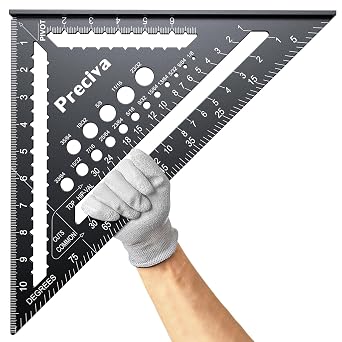 Preciva Carpenter Square 12 inch, Aluminum Alloy Rafter Square, 1/16" Scale | Multi-Purpose Measuring Layout Tool with Thickened Body, Wide Base & Clear Scale for Woodworking, Framing and Roofing
