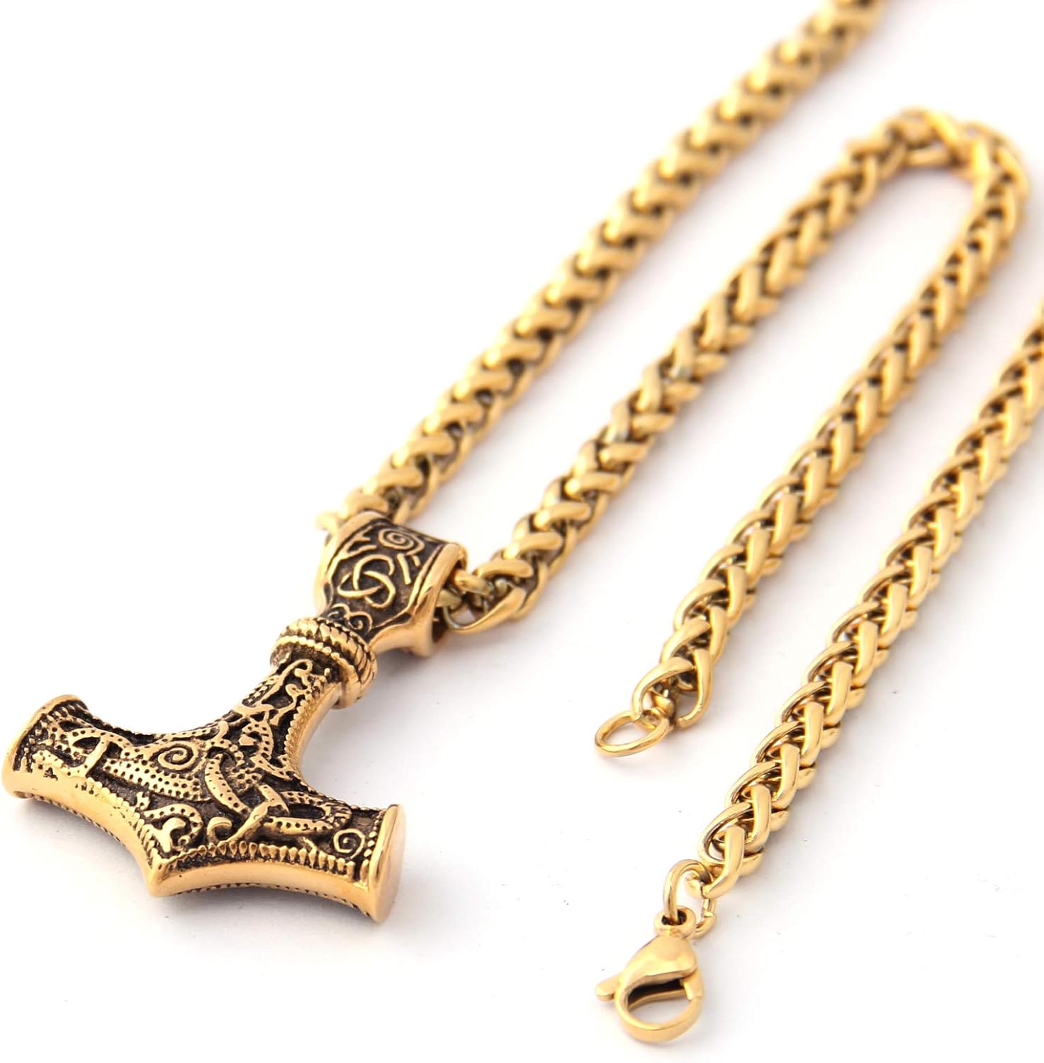 Thor Hammer Pendant Mjolnir Necklace 18K Gold Plated Stainless Steel Norse Viking Jewelry for Men Women