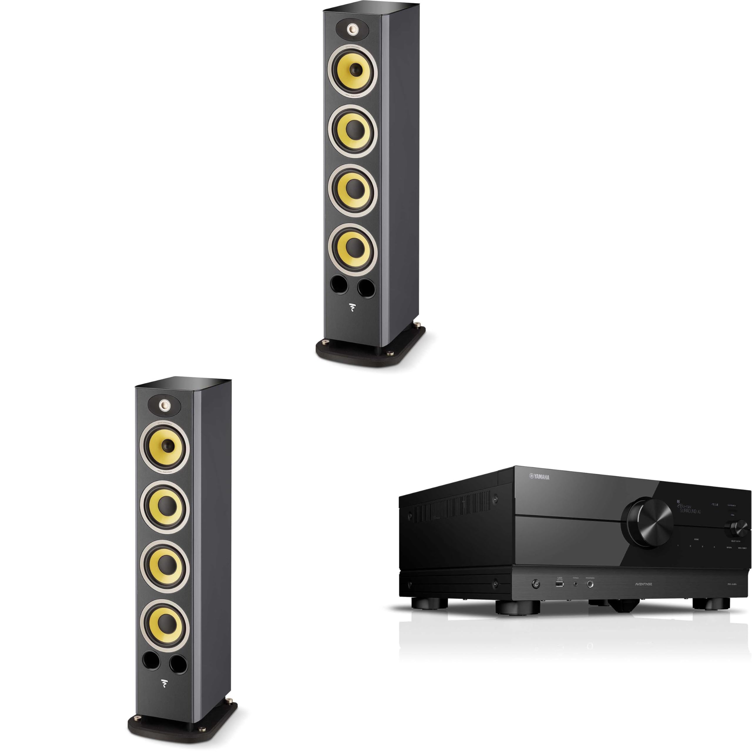 Focal Aria K2 936 Ash Grey (Limited Edition) 3-Way Floorstanding Audiophile Tower Speaker - Pair, with RX-A4ABL AVENTAGE 7.2-Channel AV Receiver with 8K HDMI and MusicCast
