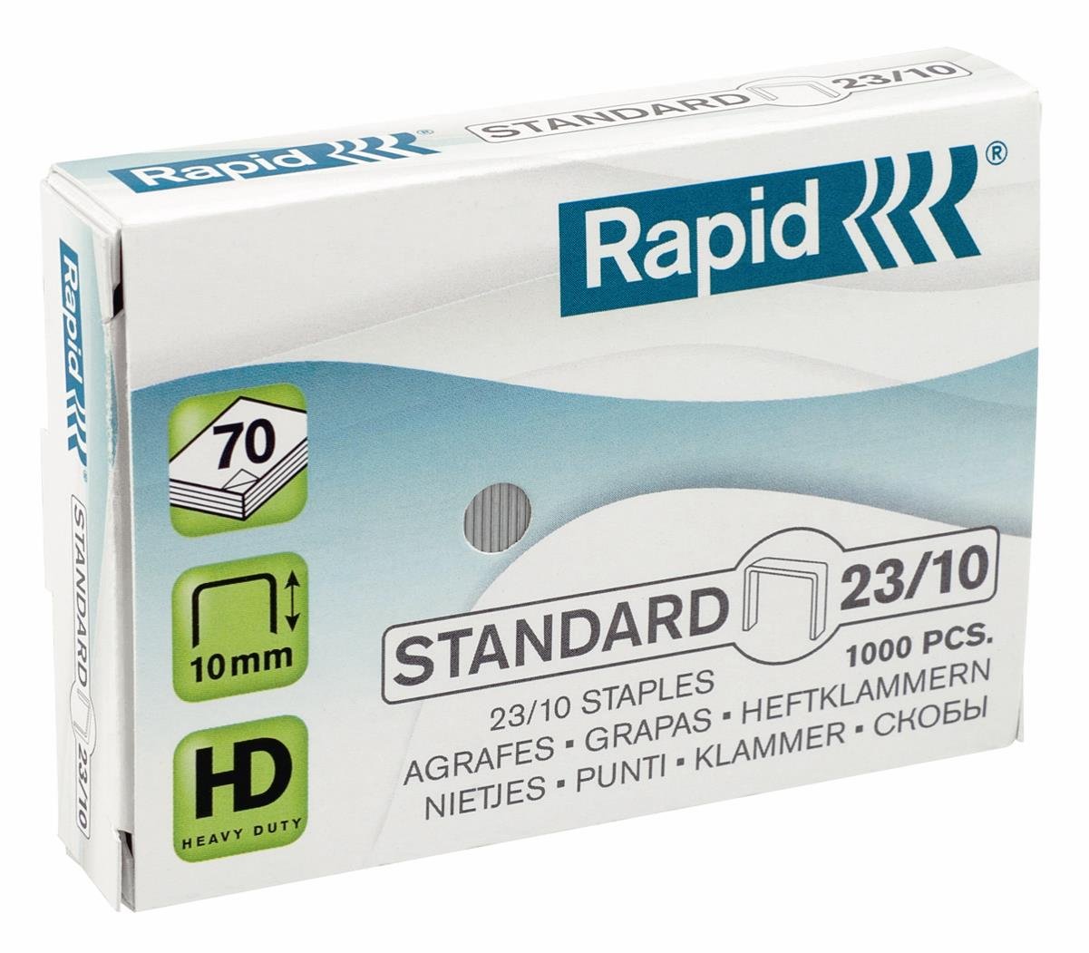 Rapid 23/10mm Standard Staples, For Stapling 40-70 Sheets, Use with Heavy Duty Staplers, Galvanised Wire, Box of 1000, 24869300