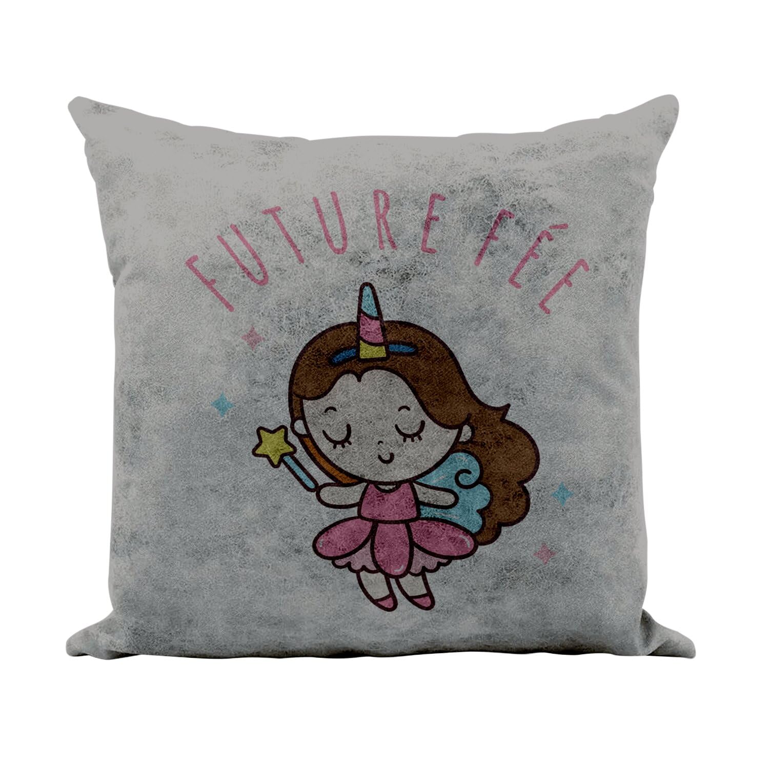 Coussin Similicuir Gris Enfant Anti-Tache Fée Princesse 40x40