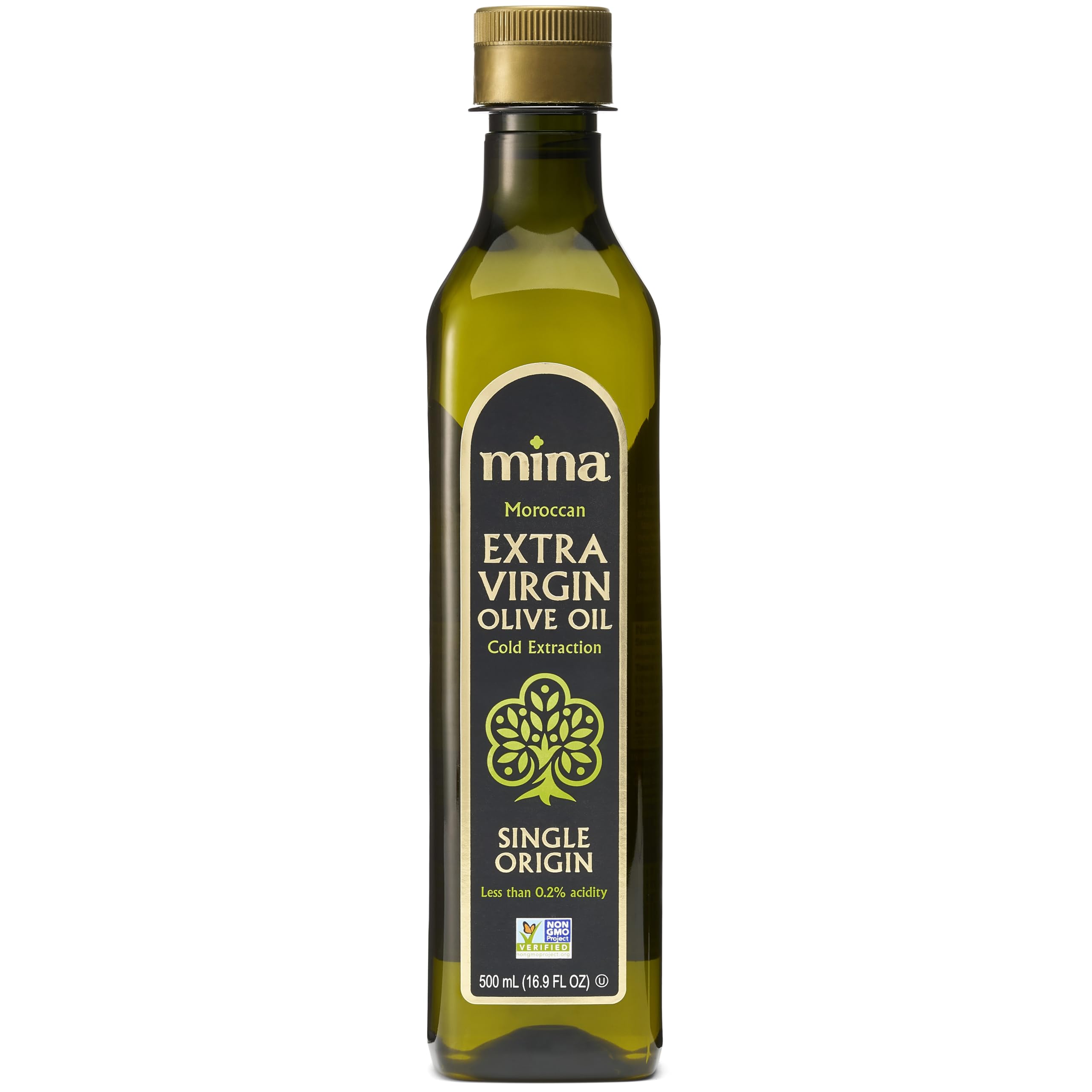 Mina Moroccan Olive Oil Extra Virgin 16.9 Fl Oz, New Harvest, Polyphenol Rich Olive Oil, Single Origin Extra Virgin Olive Oil, Cold Extraction, Less than 0.2% Acidity, 500 ml
