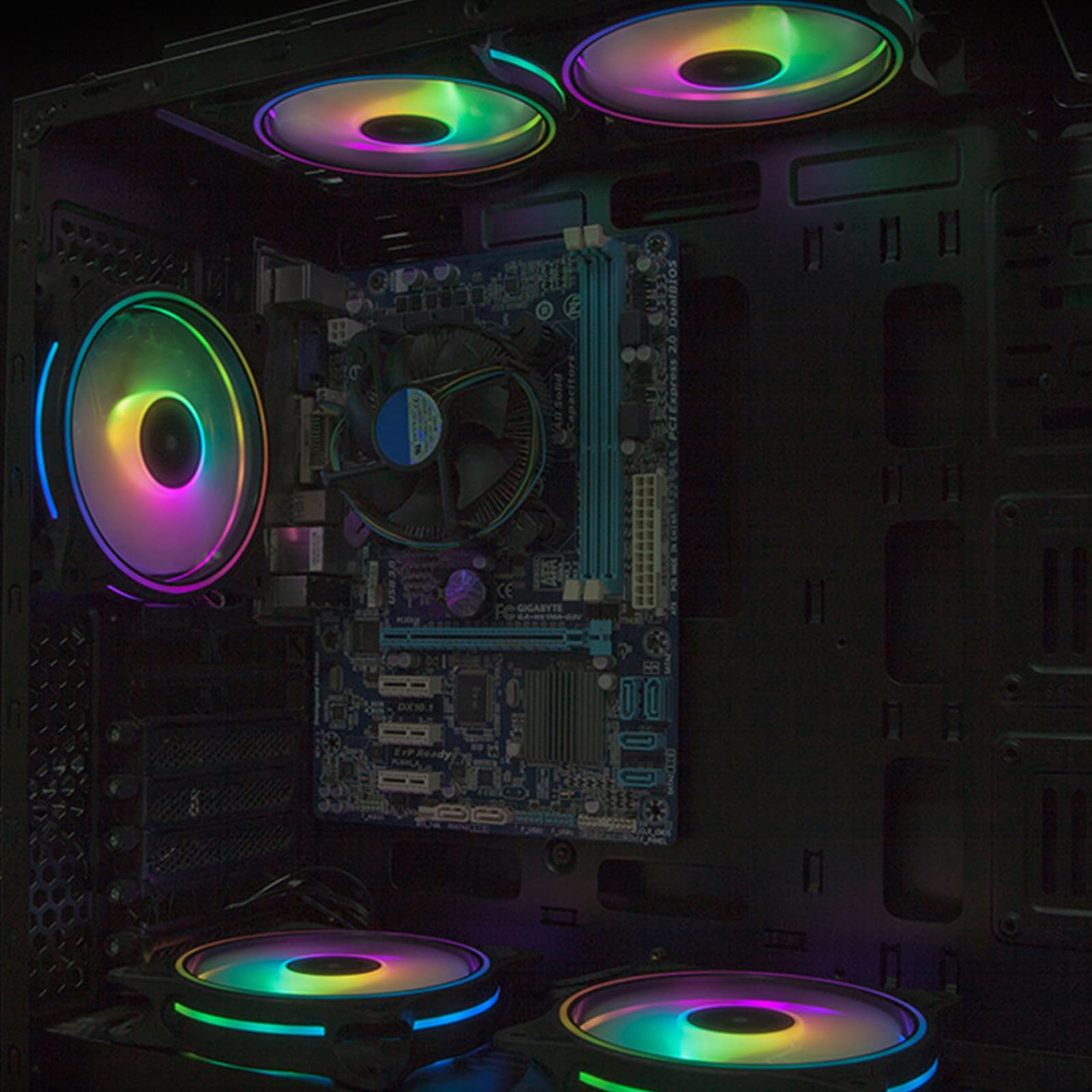 Ventilador de caja de RGB con ajuste automático Iluminación LED de lados 1500 RPM Velocidad variable Operaciones silenciosas de 20 Compatibilidad Construcción de ABS Silenciosos de