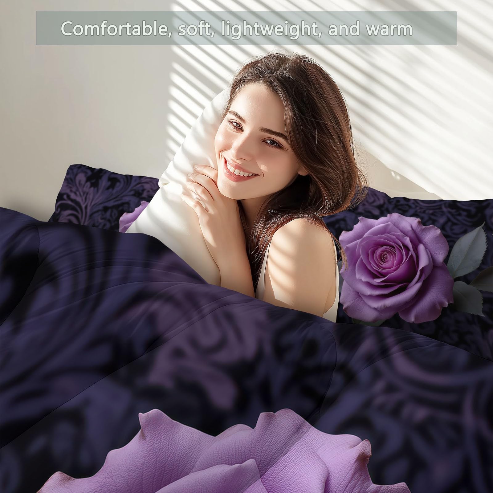 Colcha Estampado Sutil de Rosas de Lujo Cubrecama Ligera Fina Entretiempo Extra Suave 220 x 240 cm Transpirable de Cama de Colchas Acolchadas de Microfibra Colcha a con Púrpura