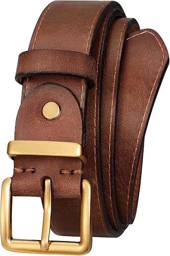 Womens Full Grain Leather Belt for Jeans Pants Real Genuine Leather Waist Belt with Matte Gold/Silver Buckle