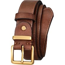Womens Full Grain Leather Belt for Jeans Pants Real Genuine Leather Waist Belt with Matte Gold/Silver Buckle