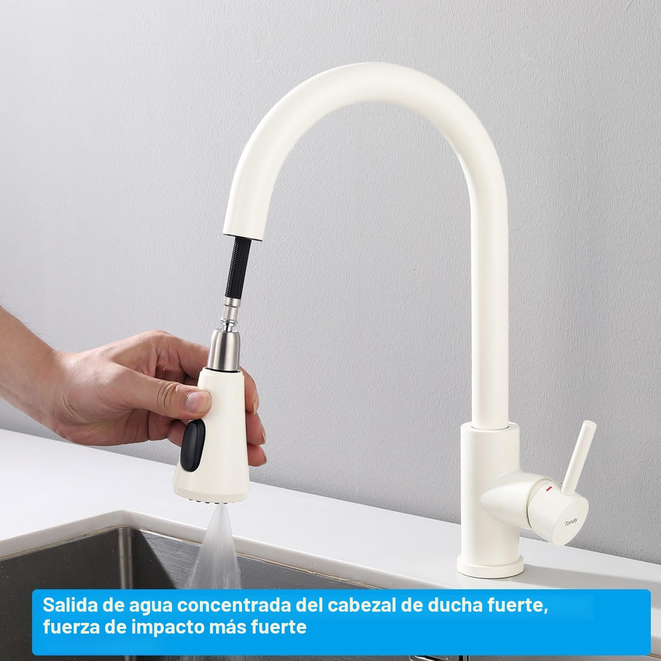 Grifo de Cocina Extraíble Blanco con 3 Modos, Mezclador de Fregadero con Ducha Extensible, Grifería Monomando con Caño Giratorio 360°, Acero Inoxidable 304, Aireador Extraíble, Alta Presión