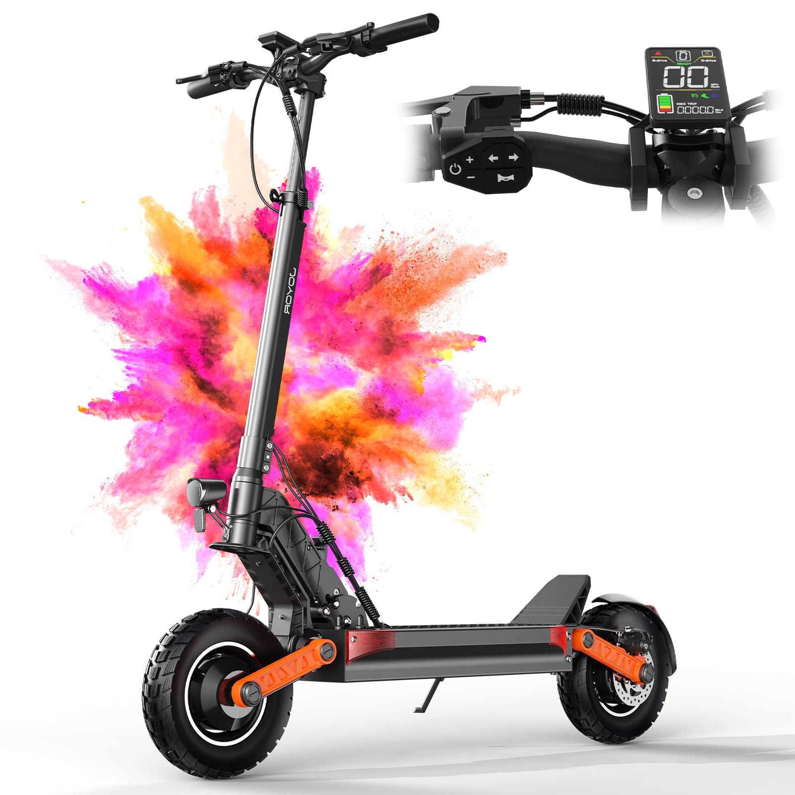 JOYOR Monopattino Elettrico, 60-90KM 48/60V 18Ah, Carico 150kg, Doppio Ammortizzatore e Freni a Disco Anteriori e Posteriori, Monopattino Elettrico per Adulti Pieghevole