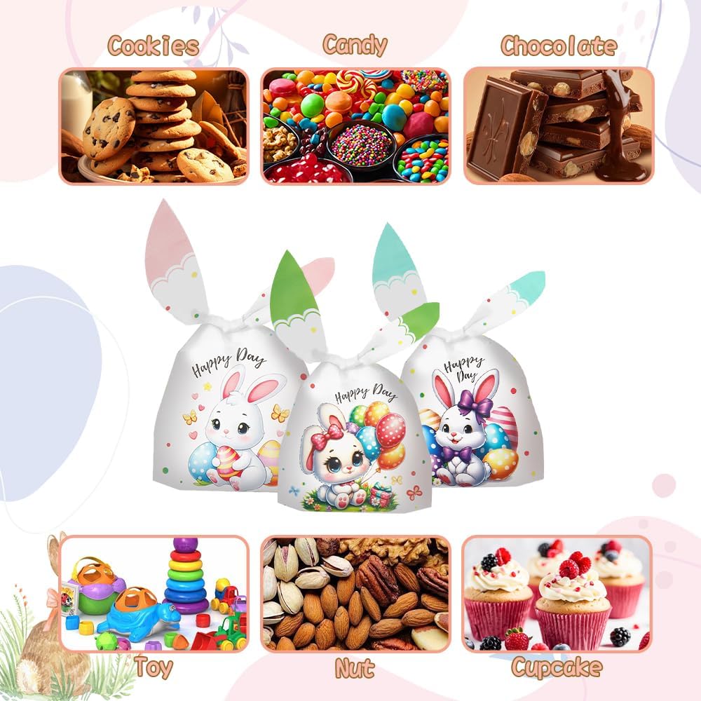 Easter Treat Bags, 50 PCS Easter Candy Bags, Easter Gift Bags, Easter Goodie Bags, Rabbit Ear Shape Plastic Easter Cookie Bags Snack Bags Goody Bags for Kids Easter Party Favor Supplies, 3 Styles - Image 5