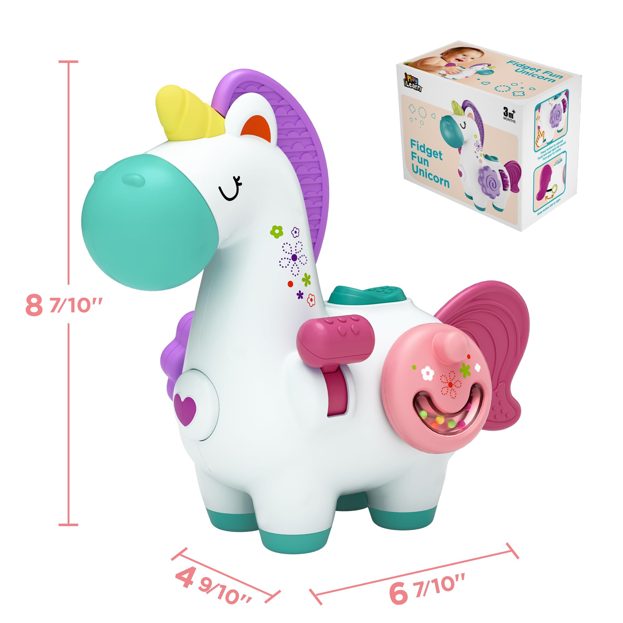 Cubo de actividades de unicornio para bebé, cubo ocupado Montessori, juguete Montessori para niños de 1 año, juguete de viaje para asiento de automóvil, juguete de viaje, desarrollo 7