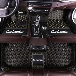 Custom Making Car Floor Mats for 97.5% Car Model Luxury Leather All Weather Waterproof Anti-Skid Full Coverage Liners (Black Yellow line)
