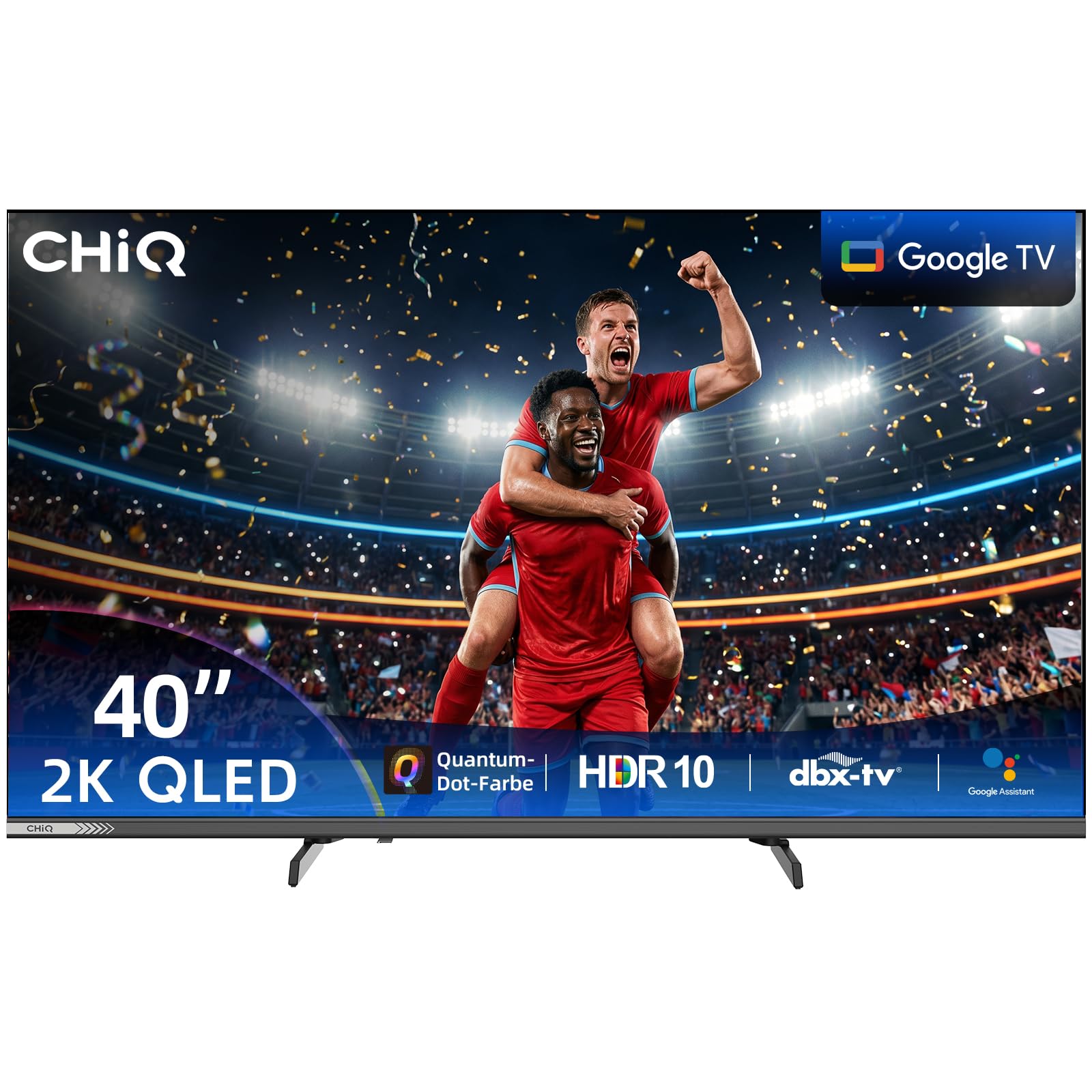 CHiQ 40 Zoll (101cm) FHD, QLED Pro Smart Google TV, Kompatibel mit HDR10, dbx-tv, Apple AirPlay, Prime Video, YouTube, Dolby Audio, mit Google Sprachsteuerung, Rahmenloses Design, L40QST