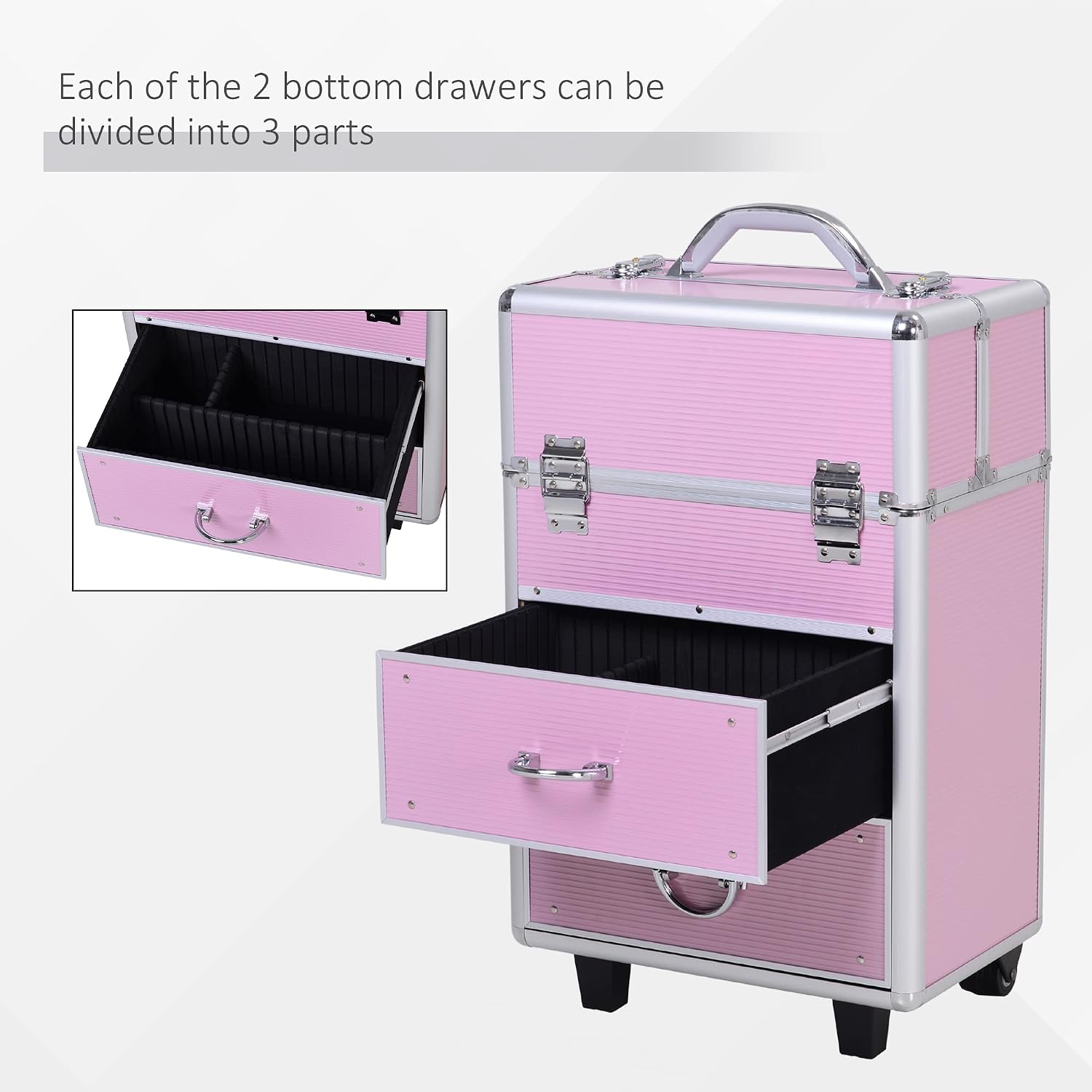 Large Professional Vertical Rolling Makeup Train Case - Bubblegum Pink