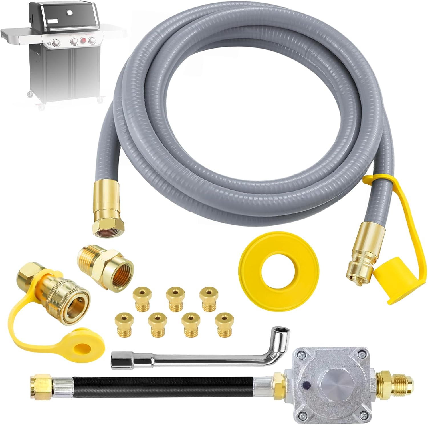 Propane to Natural Gas Conversion Kit, 10FT 1/2" Black Hose with Regulator, Fits Weber Genesis, Genesis II, Spirit Grills