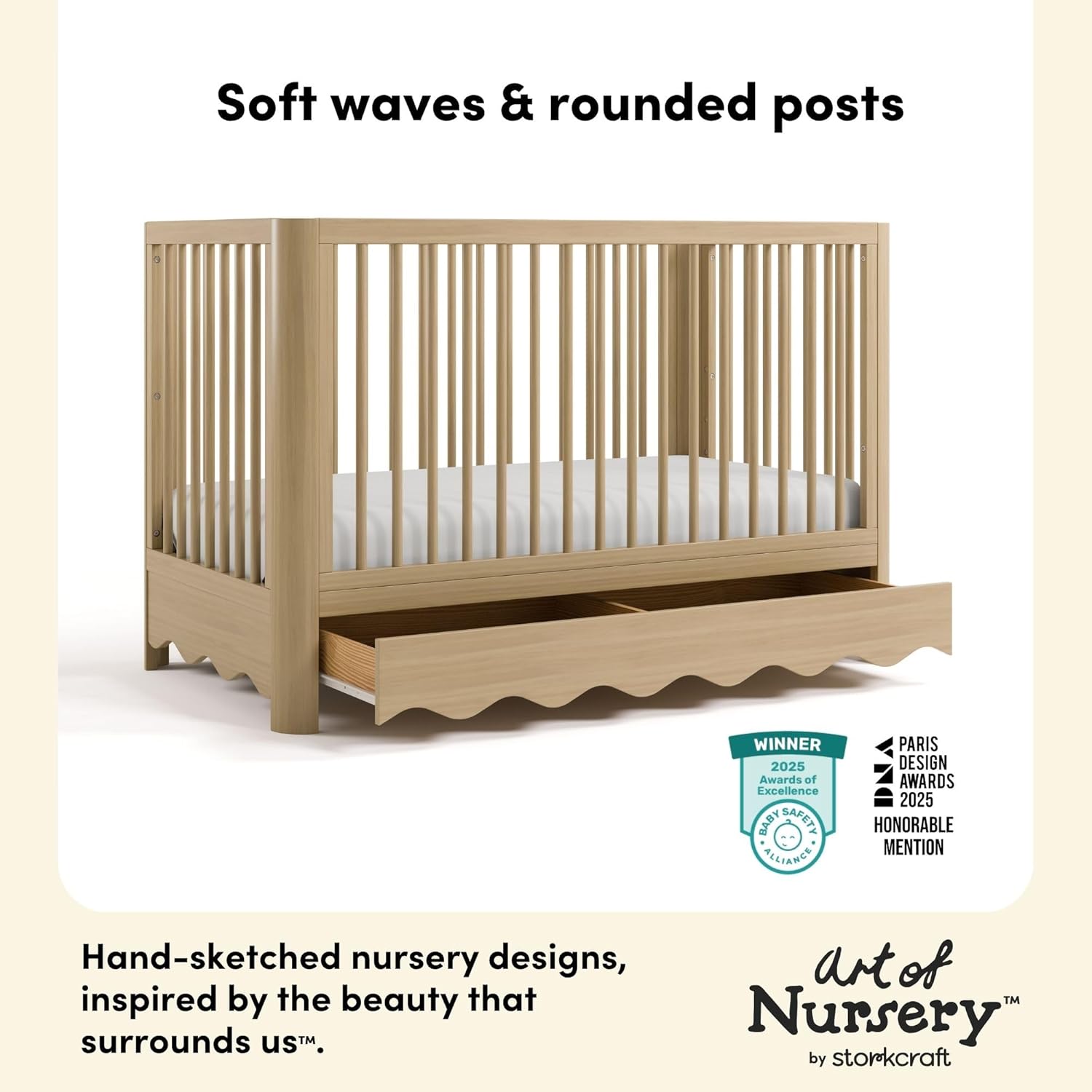 Storkcraft Casablanca Convertible Crib with Drawer and Toddler Guardrail (Driftwood) – GREENGUARD Gold Certified, Toddler Bed Conversion Kit Included, Fits Standard Crib Mattress, Crib with Storage