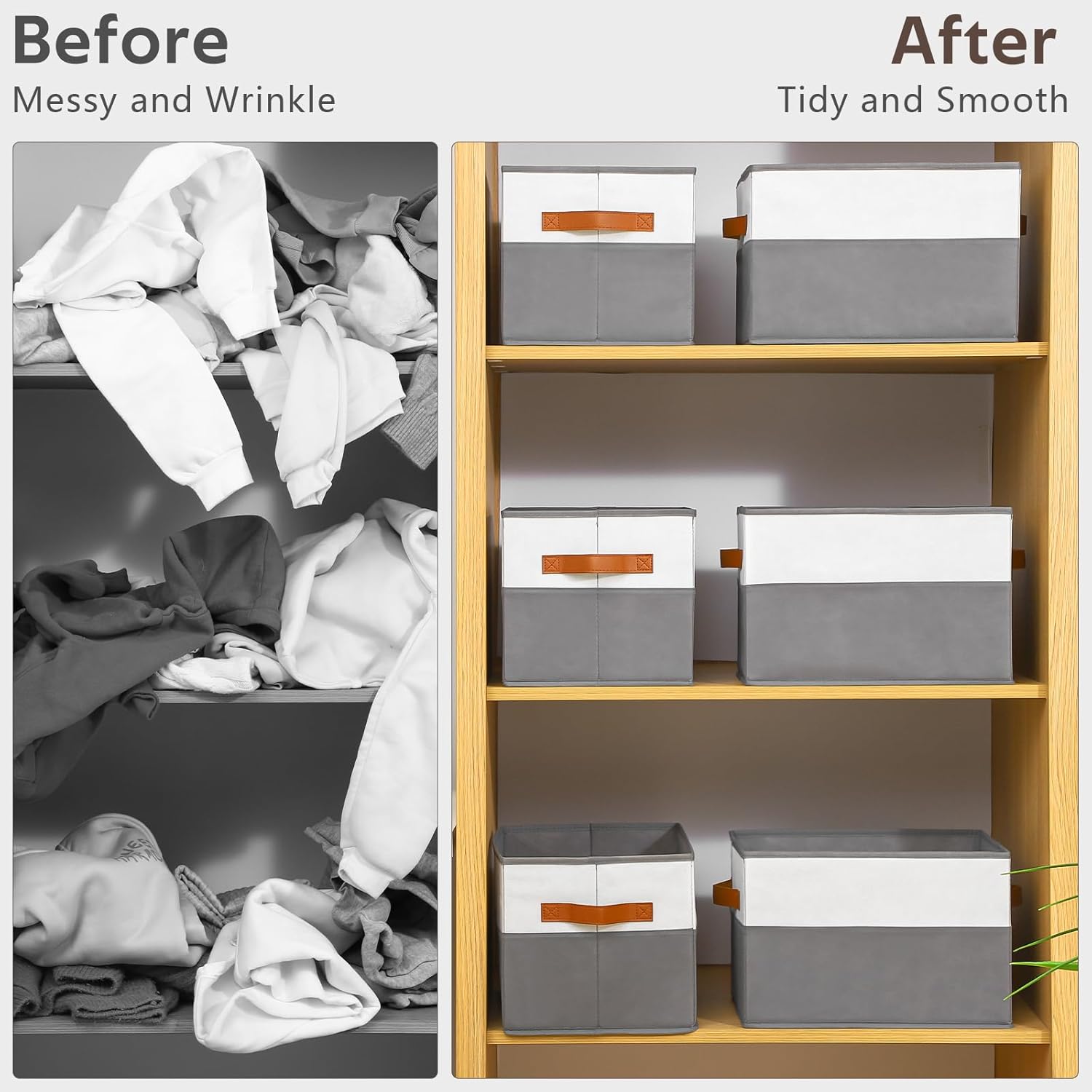 6 Pack Large Storage Bins with Handle,Storage Baskets for Shelves,Fabric Closet Organizer for Organizing Clothes Blanket,Collapsible Storage Bins,Sheet Organizers and Storage,14”x10”x9.5” - Image 6