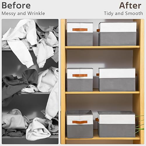 Miniatura 6 de Paquete de 6 cubos de almacenamiento grandes con asa, cesta de almacenamiento plegable para estantes, contenedores de almacenamiento de tela para
