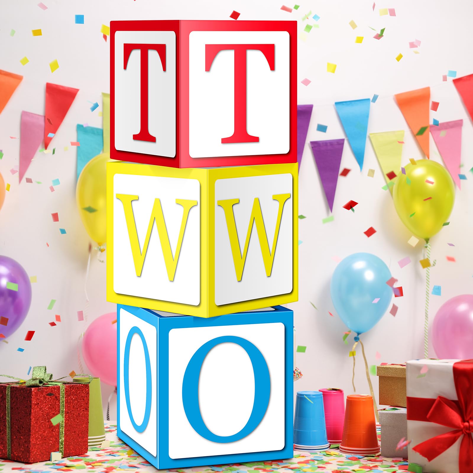 Dinifee 3 Pcs 2nd Birthday Balloon Box Set, Toy Balloon Blocks 11.8 x 11.8 Inches Birthday Party Supplies Decorations for Toy Theme Parties