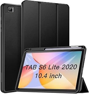 Case for Samsung Galaxy Tab S6 Lite P610 P615 P617 with Pen, Slim Trifold Stand Cover with TPU Back Stand Shockproof Auto Wake/Sleep (Black)