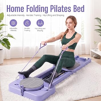 RegiisJoy Foldable Pilates Reformer, Multifunctional Pilates Machine and Equipment for Home/Studio, Suitable for Advanced and Beginners Users,with Detachable Training Accessories
