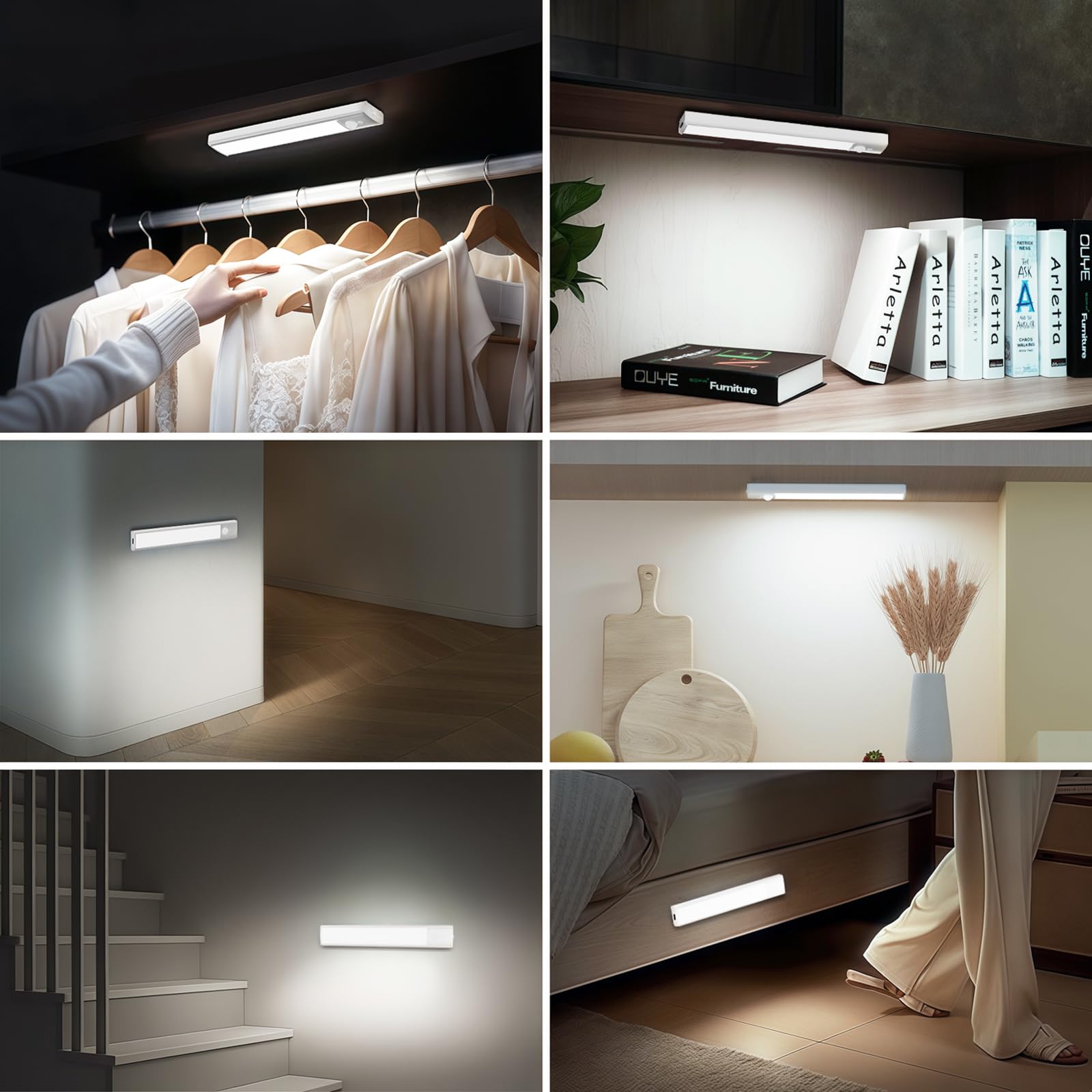 daphomeu 5 Pezzi LED Sottopensile Cucina, Dimmerabile Luce led Sottopensile, 20cm Bianco Freddo Luce Armadio led con Sensore, wireless luci ricaricabile magnetica per scale, armadio