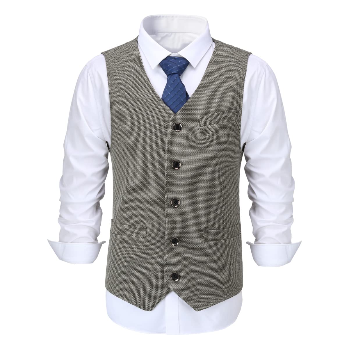 Allthemen Chaleco occidental para hombre chaleco de traje con cuello en V en espiga chaleco de lana básico clásico Formal para boda